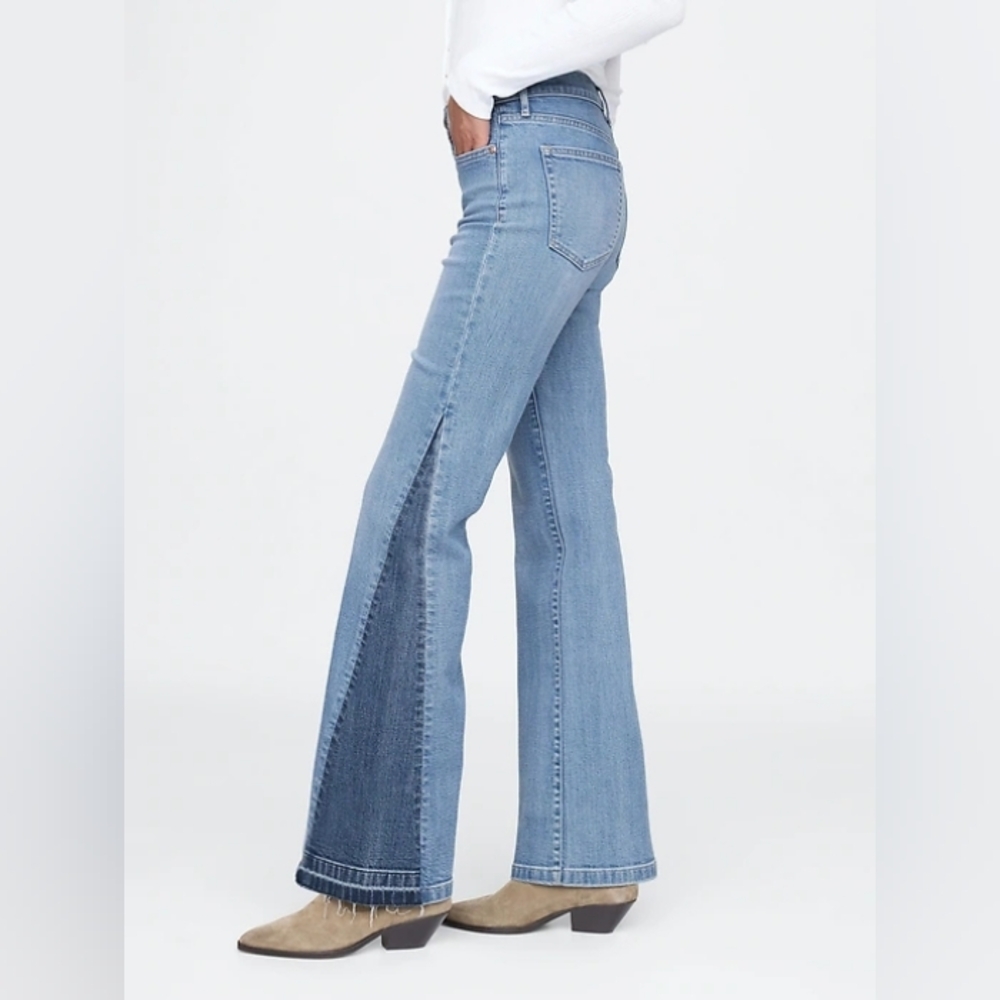 GAP High Rise Patched '70s Flare Jeans SZ 32/14